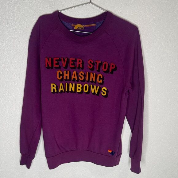 New Aviator Nation NEVER STOP CHASING RAINBOWS CREW SWEATSHIRT - PURPLE- Small - Picture 2 of 11